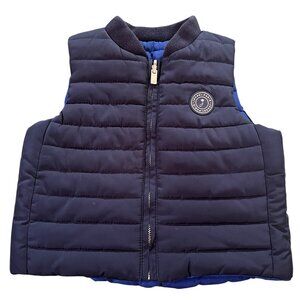Jacadi Paris Baby Toddler Puffer Vest Sleeveless Down Jacket Reversible Blue Zip